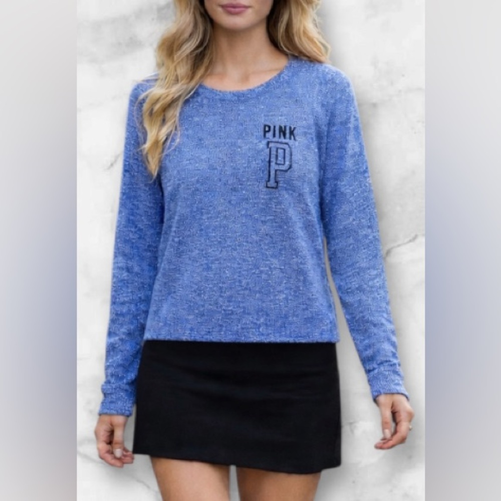 Victoria’s Secret PINK Lightweight Blue Sweater Logo Periwinkle Size XS Relaxed